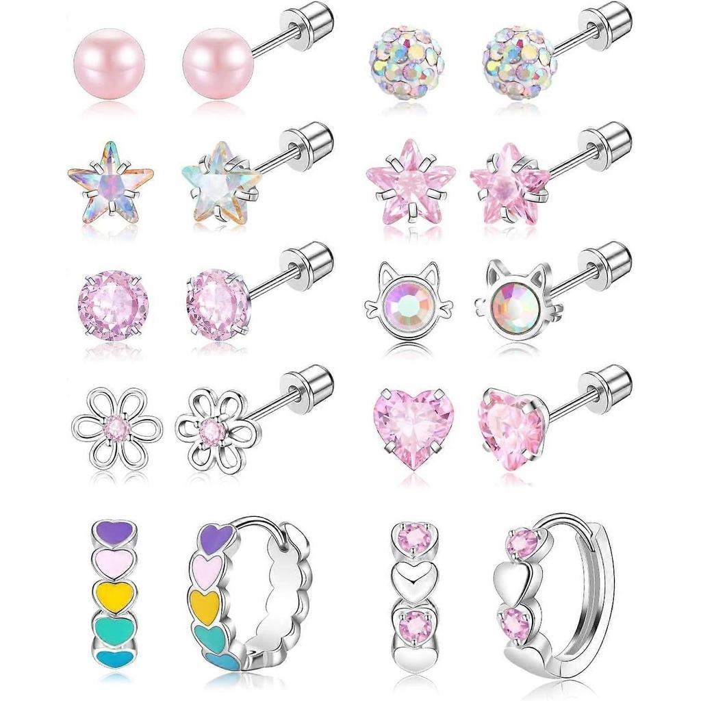 Surgical Stainless Steel Earrings for Girls Hypoallergenic Screw Back Stud Earrings for Women