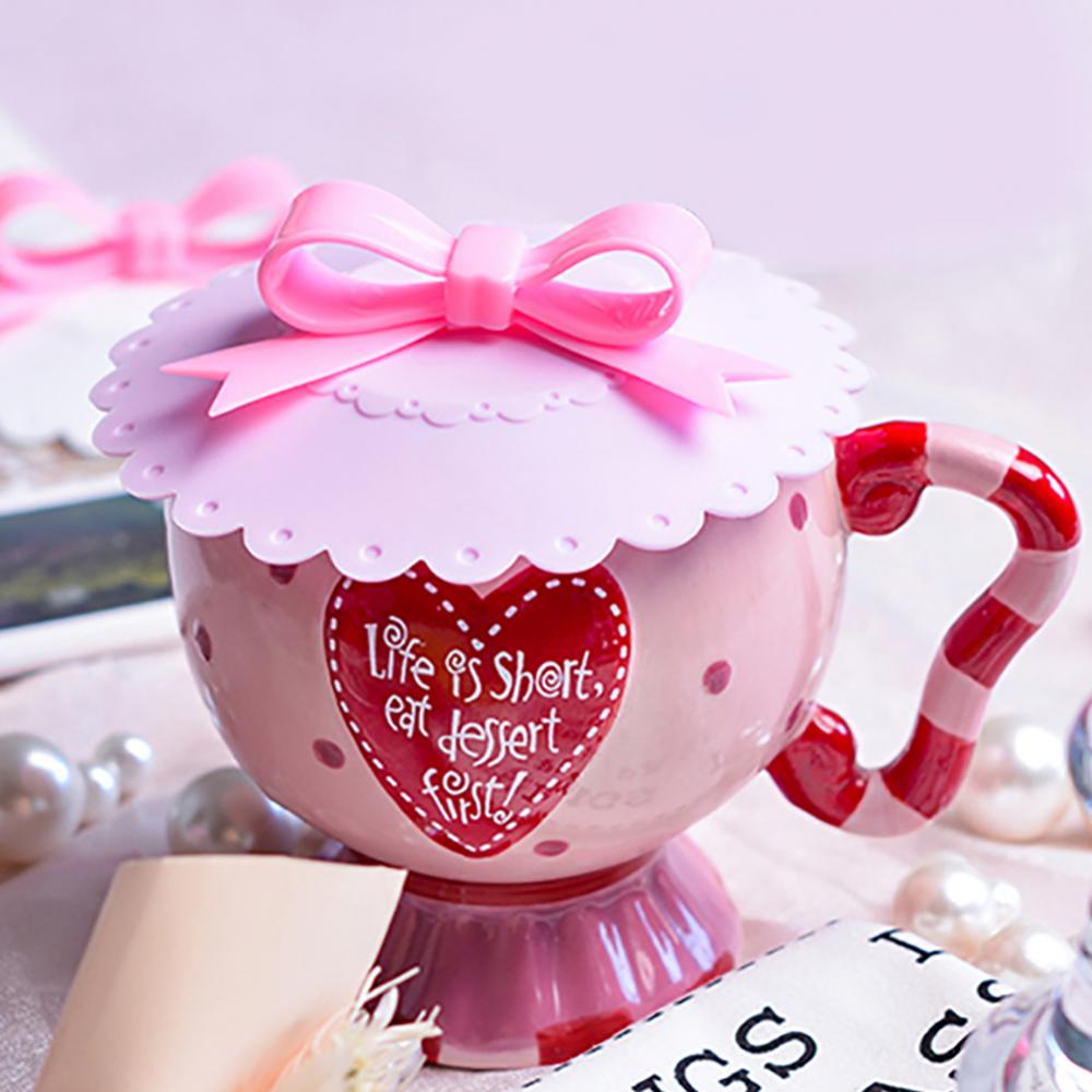 Reusable Silicone Cup Lid Anti Dust Leakage Proof Bowknot Cup Cover Heat Resistant Mug Cover Cup Kitchen Accessories