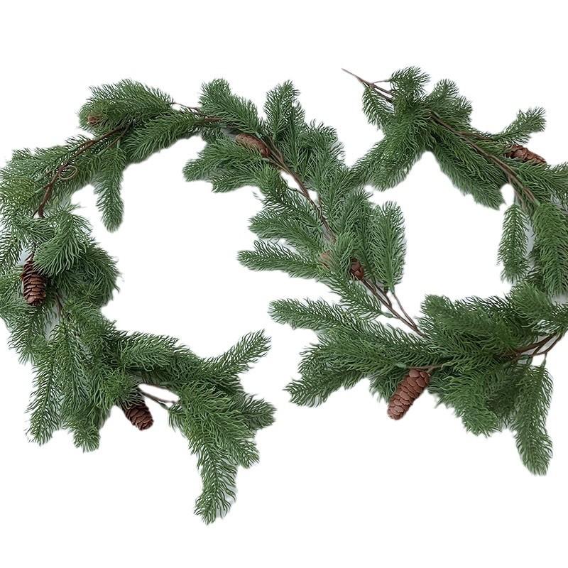 American Christmas Decoration Soft Glue Pine Needles Cypress Pine Leaves Pine Cones Simulation Rattan Wall Hanging