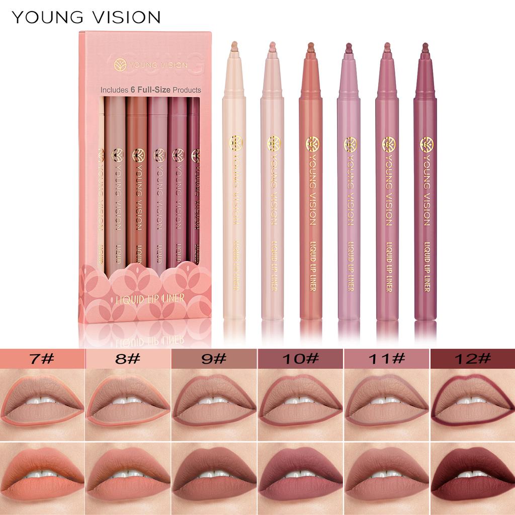 YOUNG VISION Sada matných 6barevných tekutých tužek na rty Sponge Tykev Head Mist Nude Lipstick Pen