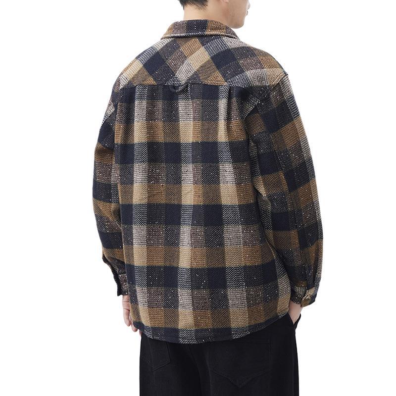 Spring New Japanese Retro Men's Loose Shirt Color Plaid Casual Work Shirt Jacket