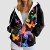 Damen Kapuzenpullover mit Schmetterlings-Grafik Herbst Reißverschluss Langarm Lockere Jacken Mäntel Streetwear Harajuku Lässige Kapuzenpullover