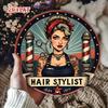 Hisun Tin Sign Vintage Pin Up Hair Stylist Barber Shop Themed Round Metal Tin Sign Retro Beauty Salon Wall Decor Art Plaque