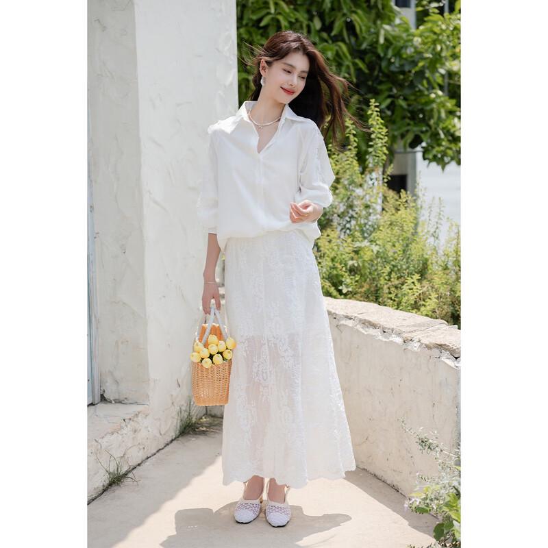 Mokana Women's Lace Ruffle Skirt & Long-Sleeve Shirt Set