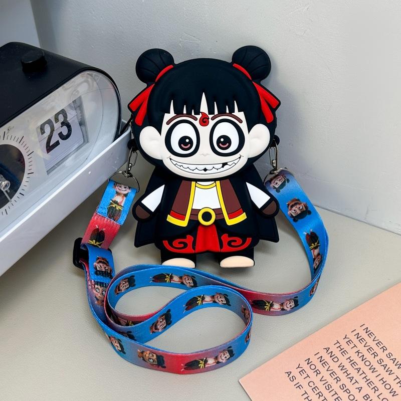 

New cartoon shoulder bag Nezha cute change bag keychain baby pendant gift чорний