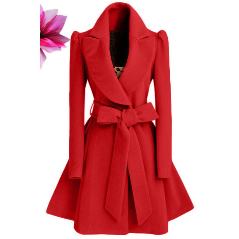 Jaqueta de Lã Cintura Slim Casaco de Lã Trench Coat