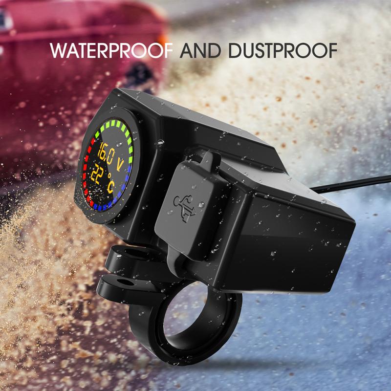 1-to-3 Motorcycle Charger Voltage Temperature Digital Display Dual Usb Mobile Phone Charger Car