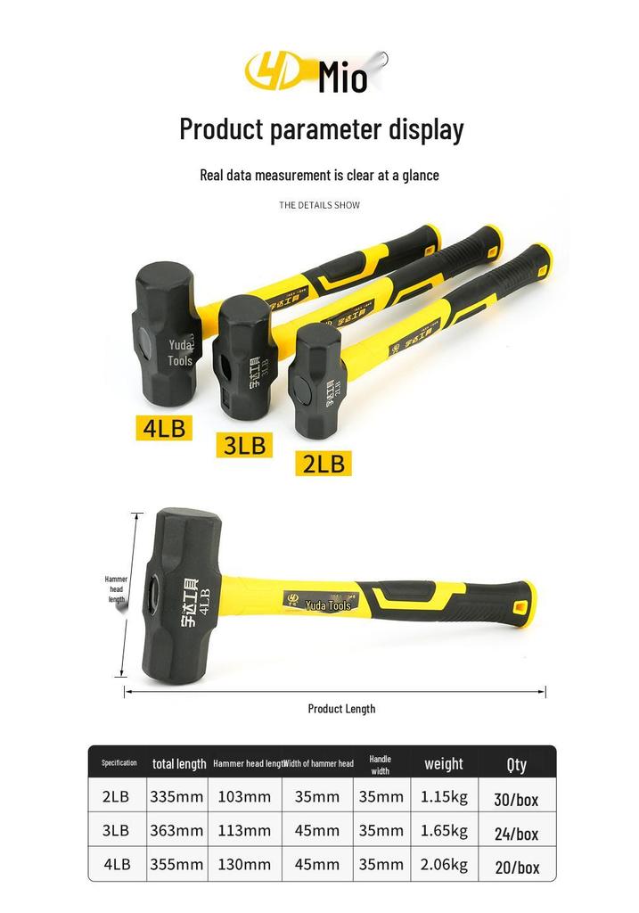 Octagonal Heavy-Duty Sledgehammer with Fiber Handle for Demolition and Construction