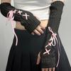 1 Pair Female Y2K Fashion Arm Warmers Bowknot Soft Knitted Gloves Women Girl Half Finger Mittens Solid Color Thicken Arm Sleeves