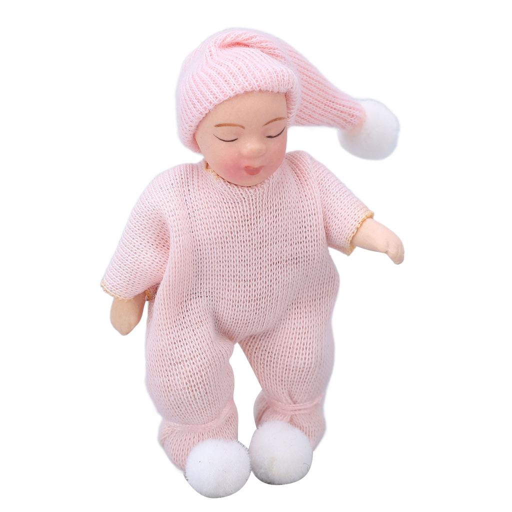 Dollhouse Porcelain Baby 1:12 Scale Mini Pink Sweater Dollhouse Miniature Newborn Figure