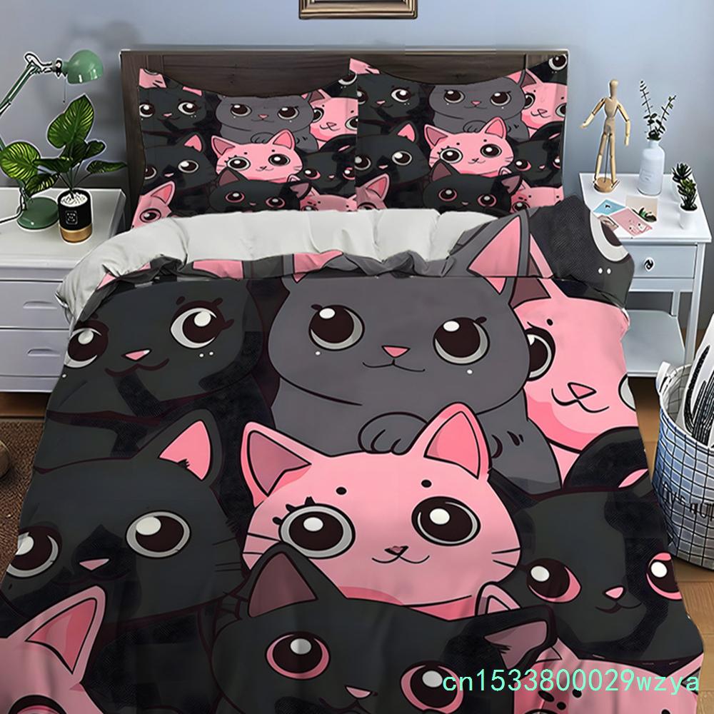Cute Cartoon Cats Print Bedding Set Duvet Cover 1 Duvet Cover 2 Pillowcases Adult And Children Bedding Set Luxury Comforter Set