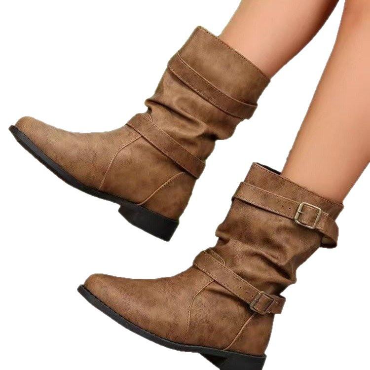 Short Martin Boots Women's 2025 Fall/winter New Belt Buckle Pleated Fashion Women's Boot Trend