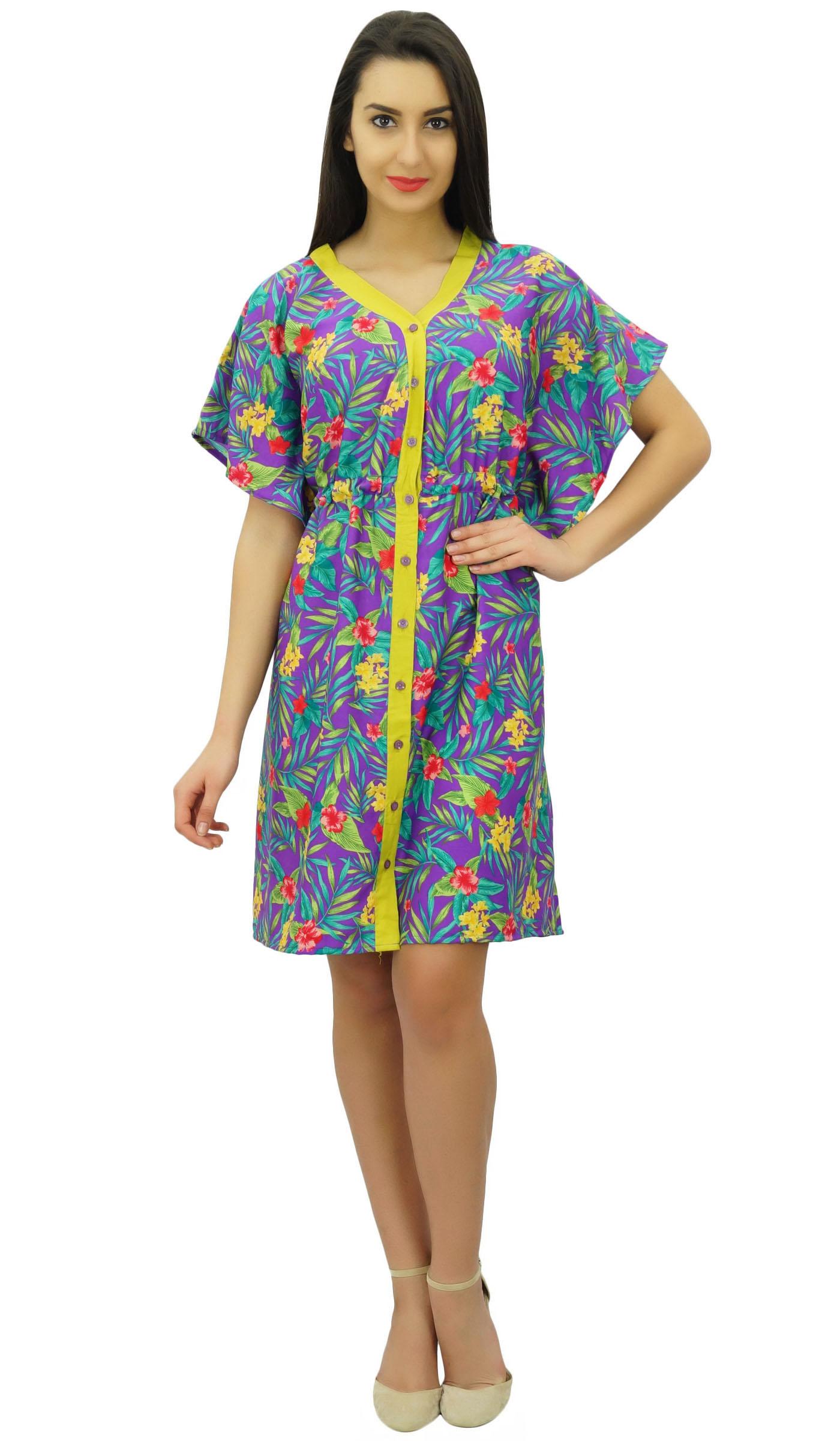 

Bimba Women Short Polyester Button-Down Kaftan Beach Coverup Drawstring 8 різнокольоровий