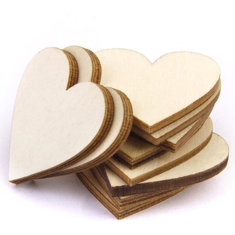 50 Pcs 40mm Wooden Heart Shape Embellishment for Crafts Wedding Decor Christmas Decoration