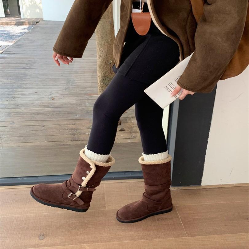 Order Muse Leather Buckle Snow Boots Two Wear Real Fur Integrated Women's Winter Cotton Shoes Cowhide Wool Martin Boots