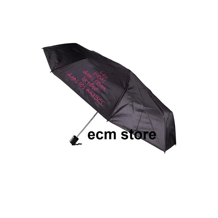 Parapluie pliant " Les pieds dans l'eau, la tête dans les nuages " Noir Rose parapluie manuel message 1 pc