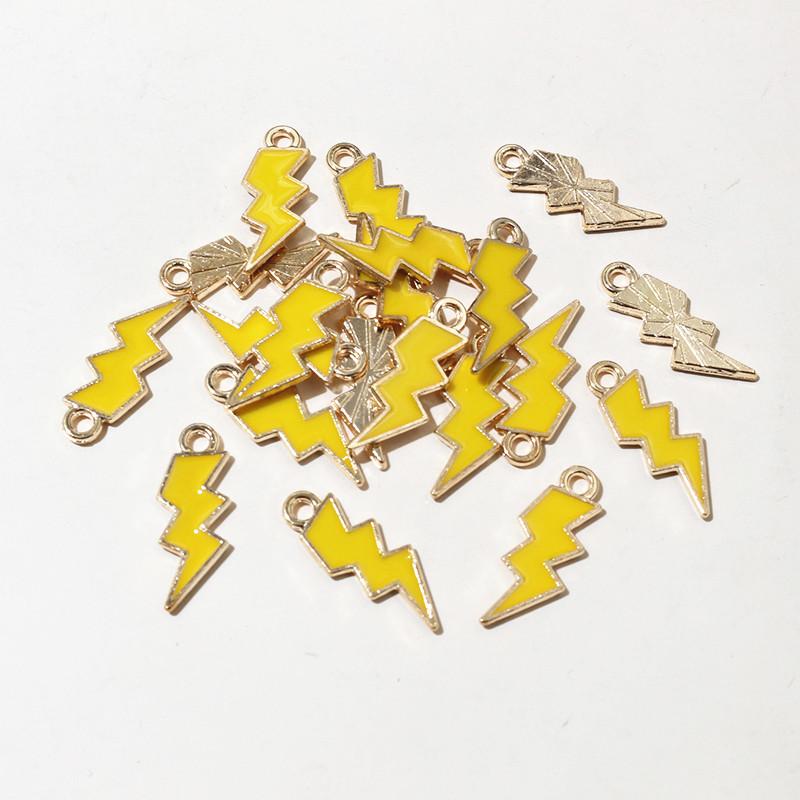20Pcs 7*20mm Random Colors Mix New Alloy Metal Drop Oil Lightning Charms Nature Pendant For DIY Bracelet Necklace Jewelry Making