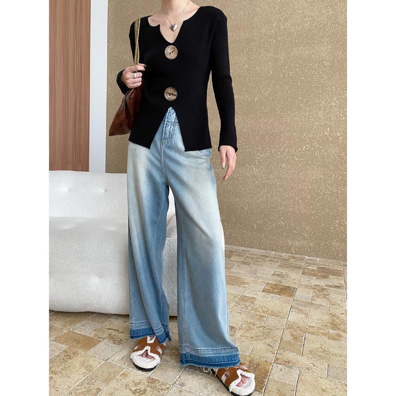 

Синан блогер стиль V-образный вырез тонкий разрез свитер с круглой пряжкой SN6515 One Size