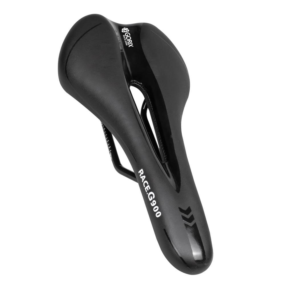GORIX Bicycle Memory Foam Saddle [Perforated, Tensioned, Customizable] Compatible with Road Bikes, Mountain Bikes, and More, 3621A, Full Black