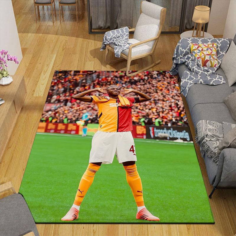 Galatasaray Victor Osimhen Flannel Printed Carpet, Home Sofa Decoration for Living Room & Bedroom, Non‑Slip Play Flannel Floor Mat for Game Room