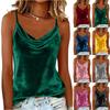 Damen Satin Neckholder Träger-Top Ärmellos mit Verstellbaren Spaghettiträgern Locker Sitzendes Tanktop Bluse