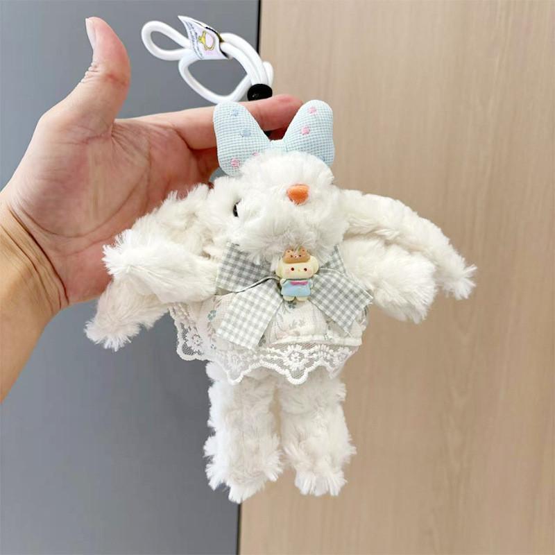 Dopamine Grid Rabbit Soft Toy Keyring With Colorful Bow For Collectors
