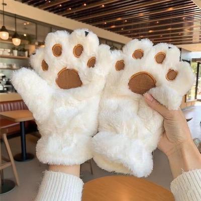 Gants en Peluche Mignon Ours Cartoon et Patte de Chat pour Filles - Chauds, Épais Gants d'Hiver pour l'Équitation avec Cordon de Cou.