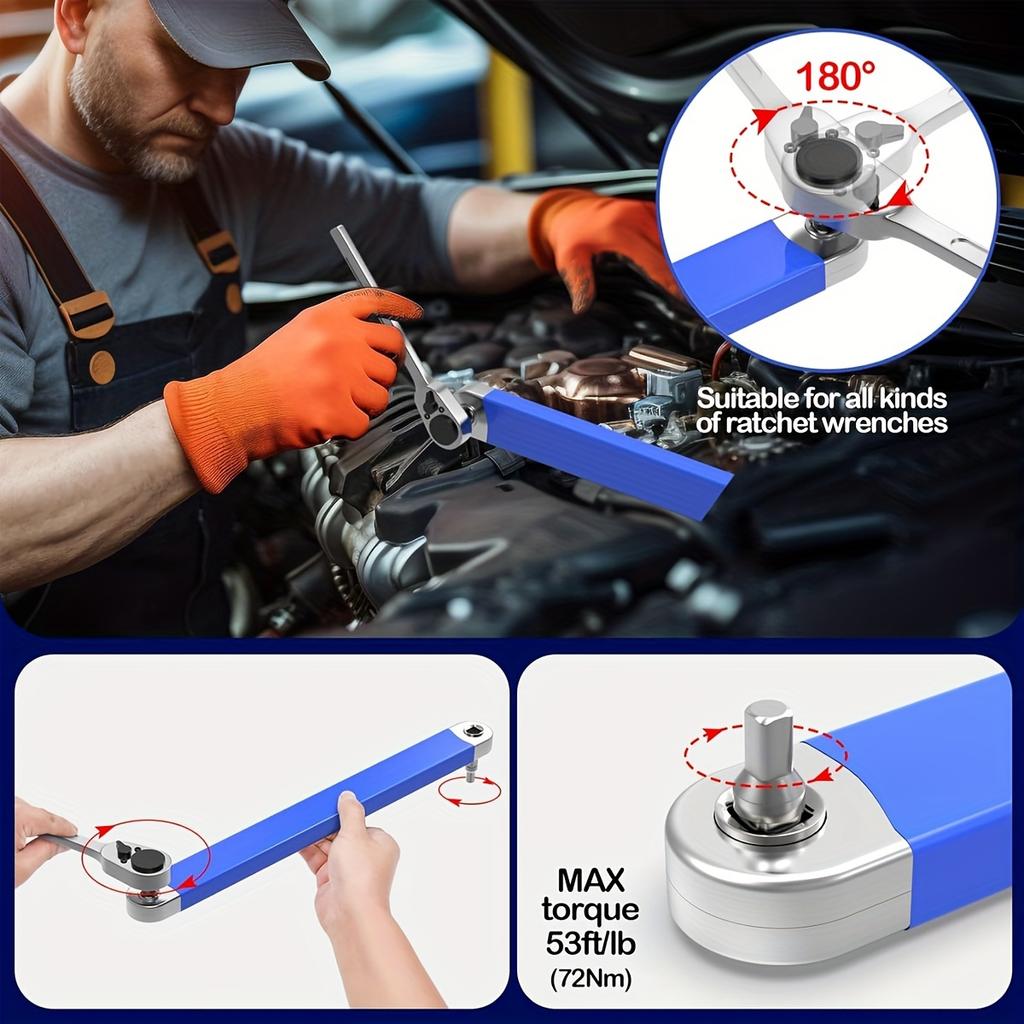 Offset Extension Wrench,with 1/2", 1/4" and 3/8" Square Drive Adapters,15-Inch Tight Reach Extension Wrench Set