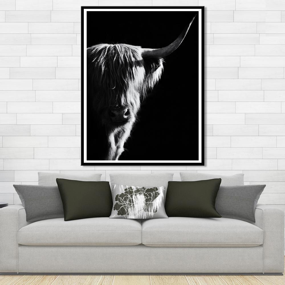 Black and White Highland Cow Cattle Canvas Painting Scandinavian Posters Prints Wall Art Picture for Living Room Decor Cuadros