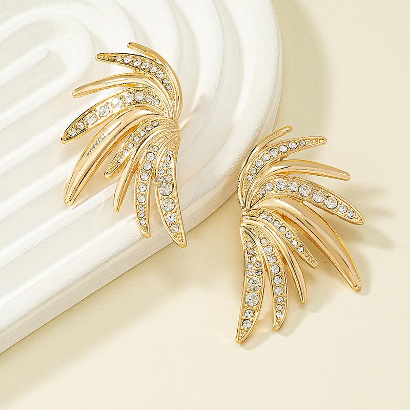 Geometric Wing Stud Earrings with Diamond Accents for Women - Elegant, Lightweight and Fashionable