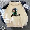 Japon Anime Demon Slayer Bayan Kapüşonlu Sweatshirt Japon 2000'ler Tarzı Y2k Günlük Kapüşonlu Sweatshirt Harajuku Çizgi Film Manga Haki Kazaklar