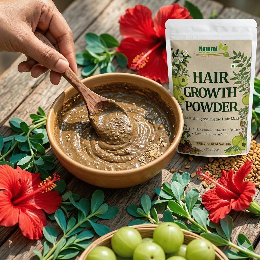 Ayurvedic Hair Growth Powder with Bhringraj, Amla and Neem to Control Hair Loss for Men and Women for All Hair Types 120g