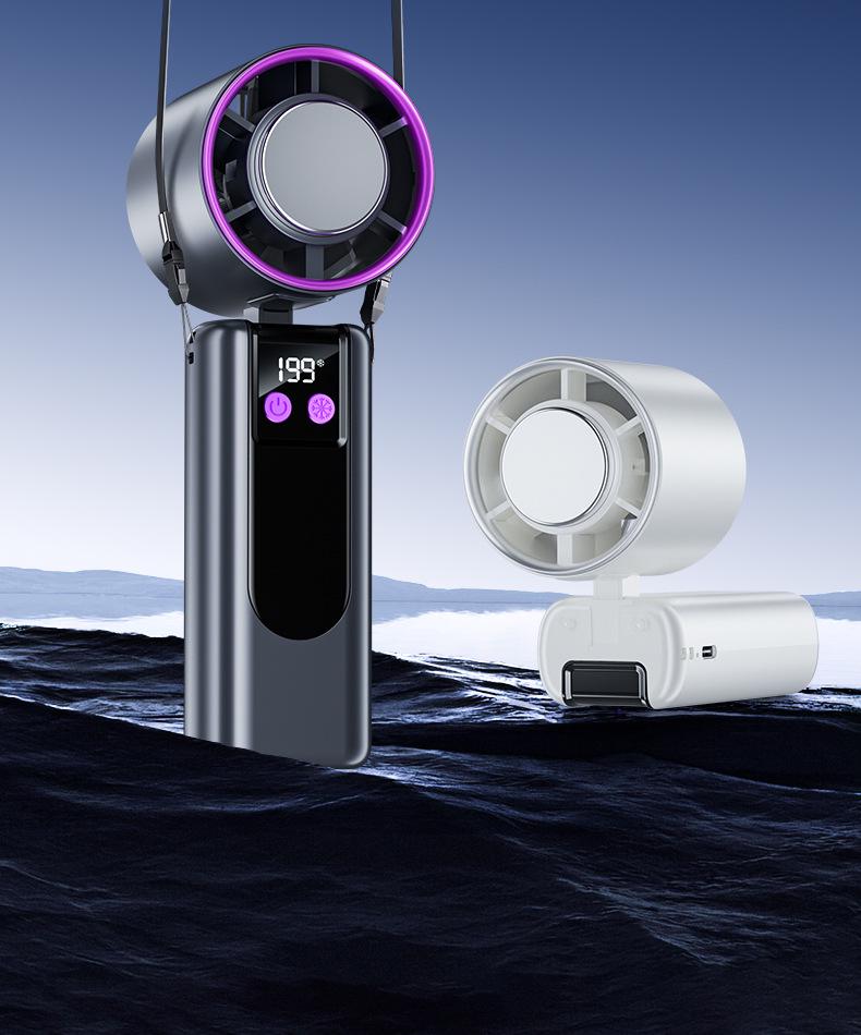 New Turbo Handheld Mini Fan with 199-Speed USB Charging & Digital Display - Powerful Cooling