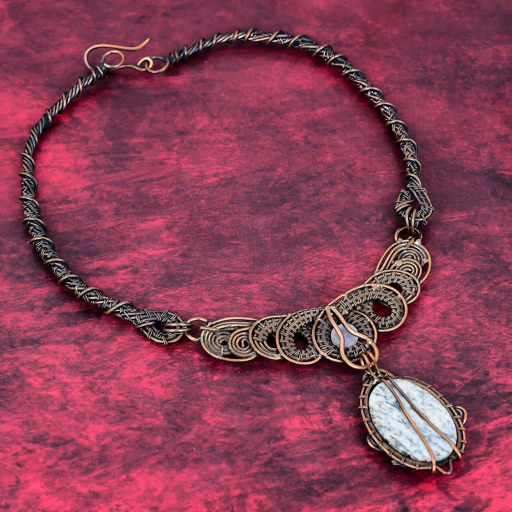 K2 jasper necklace copper wire wrapped gemstone jewelry handmade copper necklace rainbow moonstone jewelry wire wrap necklace gifts for wife