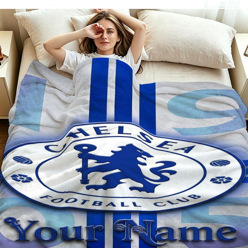 1PC Chelsea F Custom Name Patterned Flannel Blanket Suitable For All Seasons for Home Decor Warmth and Comfort Gifts Holiday Present