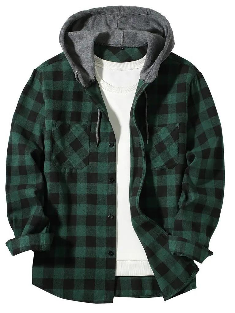 Men's Fashion Hooded Plaid Trendy Shirt Hooded Plaid Sweatshirt