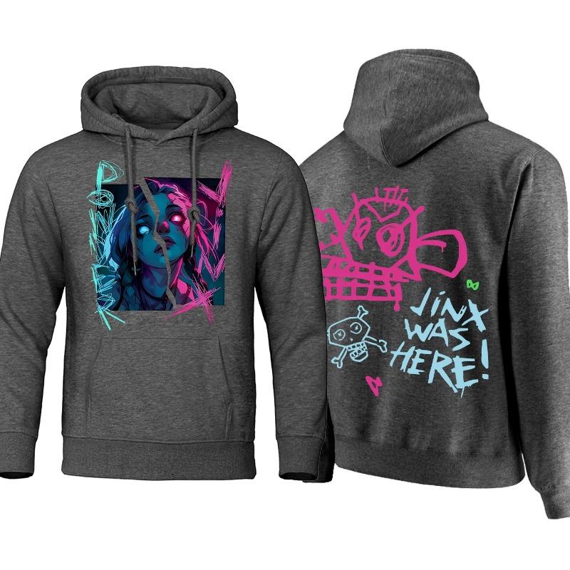 

Arcane Hoodie Men Anime Jinx Hoodies Autumn Высококачественная флисовая толстовка Street Hoody Гибкая мужская одежда Oversize Толстовки и свитшоты мужские L