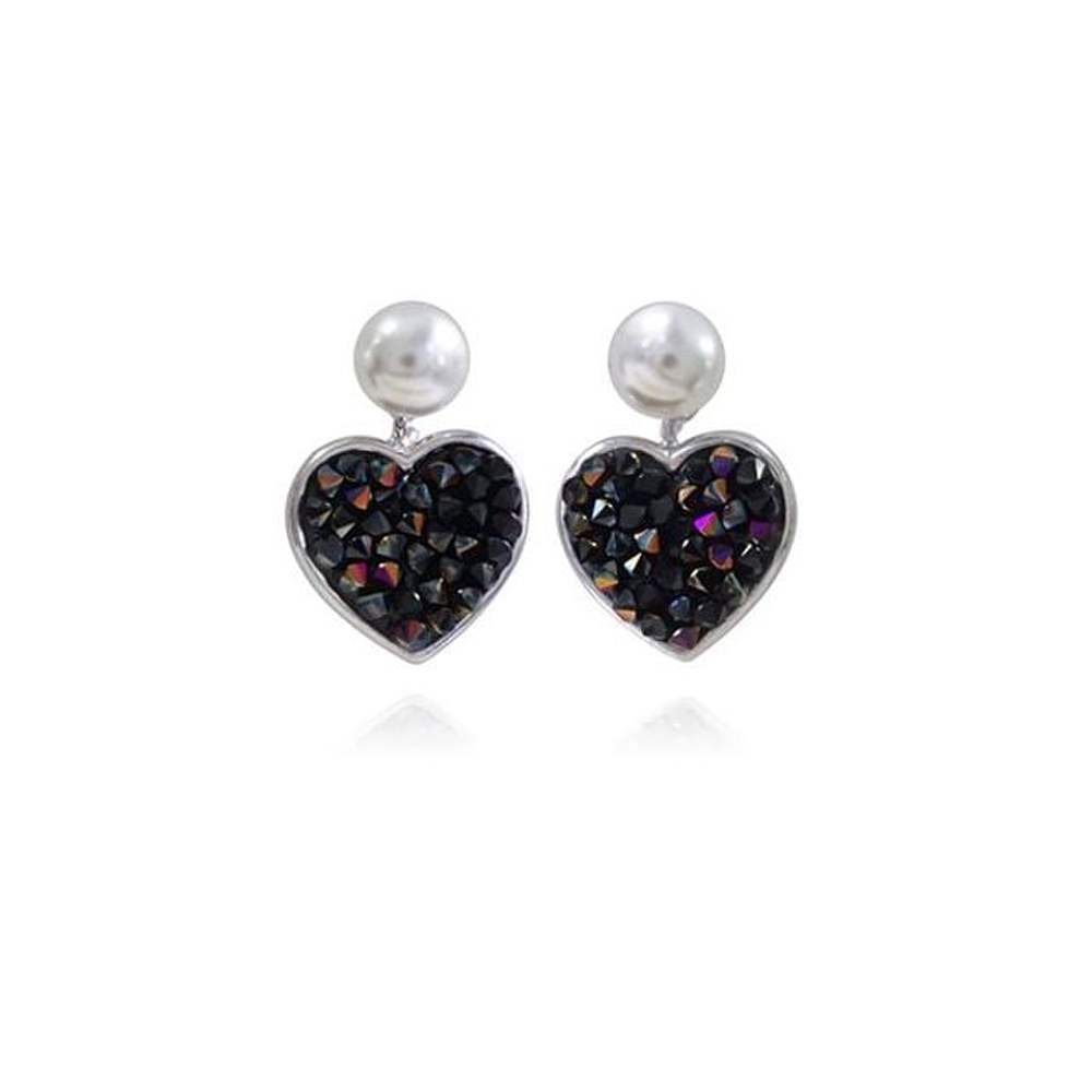 

E358 Black Austrian Pearl Crystal Earrings (Silver Color)