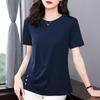 5XL Women Summer Spring Summer Blouses Shirts Lady  Casual Short Sleeve O-Neck Solid Color T-shirt Tops