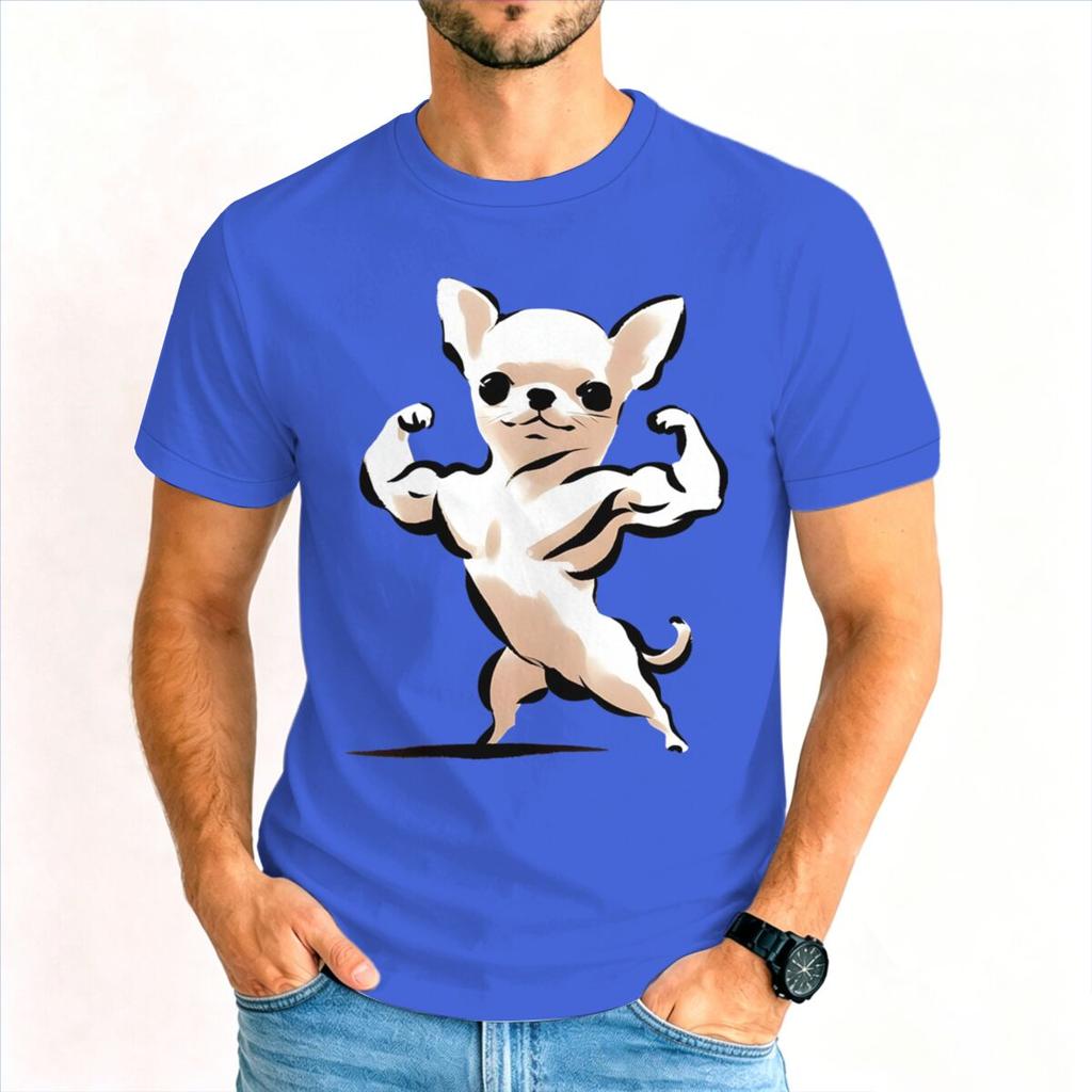 Cartoon Gym Chihuahua Tshirt Unisex Humor Dog Lover Graphic Tee Casual Short Sleeve Streetwear Tshirts