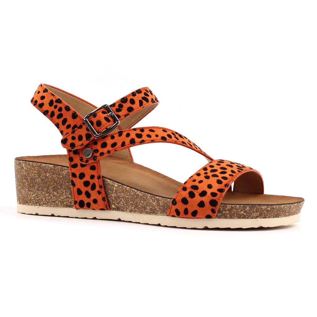 Lunar Womens/Ladies Muster Leopard Print Wedge Heel Sandals