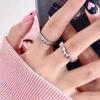 Cute Pink Crystal Heart Ring for Women Charm Crown Crystal Liquid Opening Adjustable Ring Korea Jewelry Accessories Y2k Gift