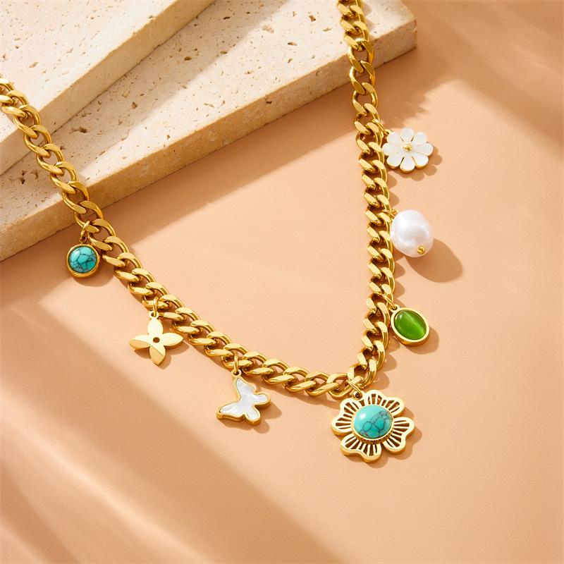 Trendy Rainbow Dopamine Resin Flower Pendant Eye Butterfly Chain Necklace
