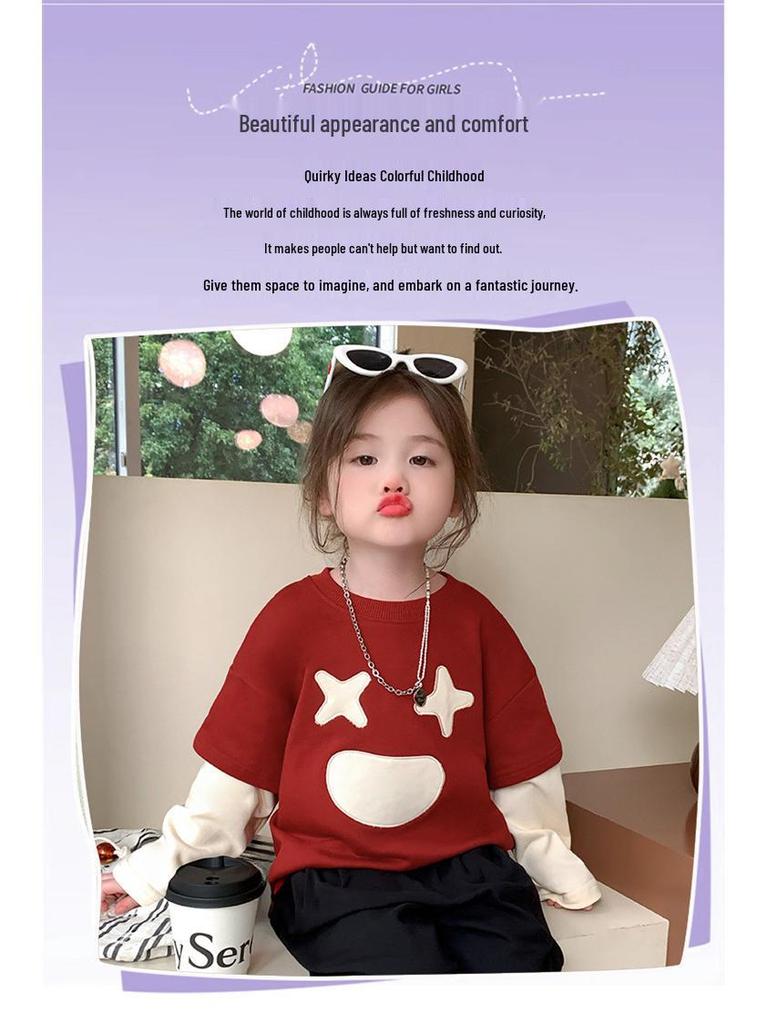 2025 Neues stylisches Fake-Zweiteiler-Sweatshirt für Mädchen für Frühling und Herbst