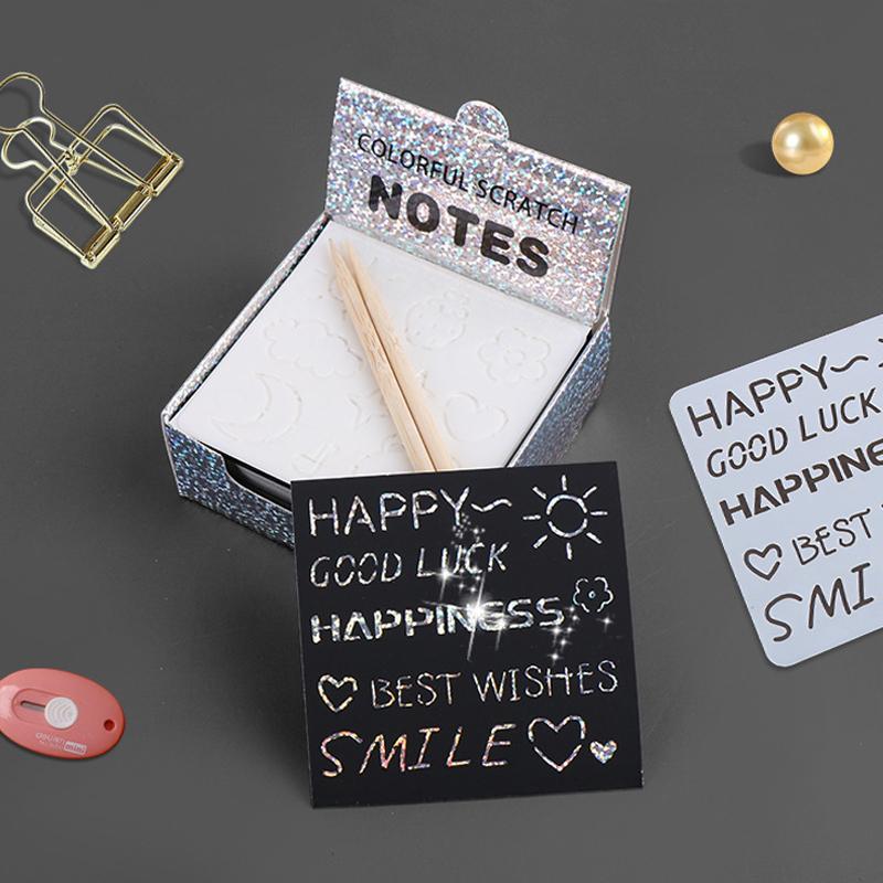 1 Set Rainbow Scratch Paper Mini Dazzling Laser Scratch Notes Cards  Cartoon Scratch Art Painting Card Kids DIY Drawing Toys