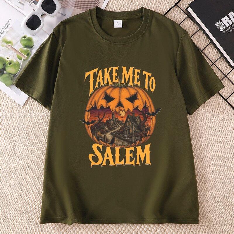 Vintage Halloween Take Me To Salem Tshirt Unisex Witch T Shirt Design Cotton Short Sleeve Pumpkin Spooky Season Tees Clothes
