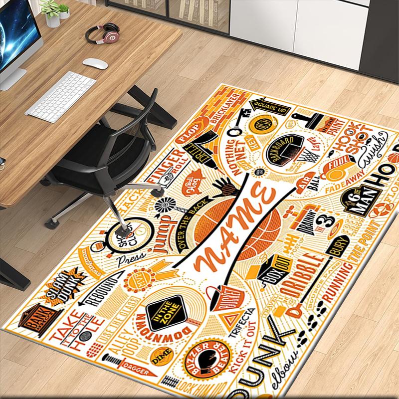 Custom Name Basketball Printed Carpet, for Office Chair Living Room Bedroom Kitchen Room Decor Gifts.
