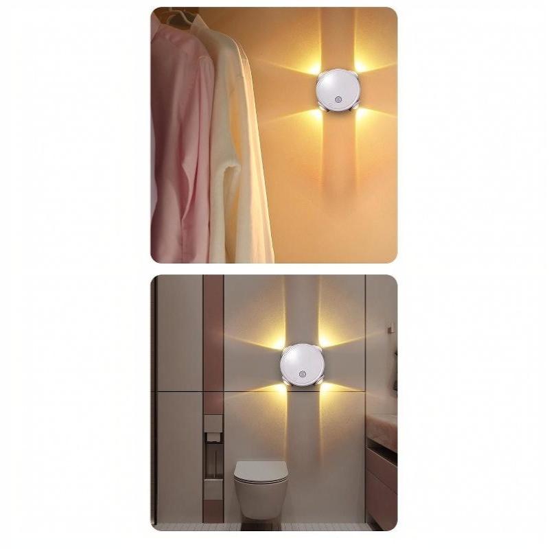 Smart Rgb Gradient Four Head Night Light Magnetic Motion Sensor Rechargeable Wall Lamp For Bedroom Bathroom Closet Garden Home