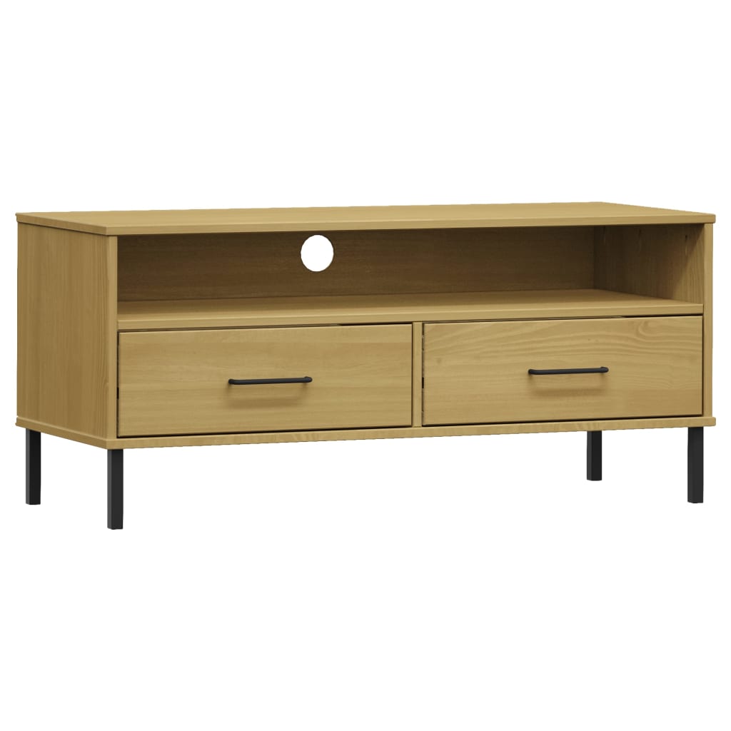 Oslo TV Cabinet with Metal Legs Brown Solid Pine Wood