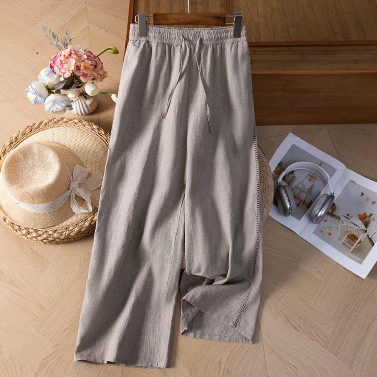 

2026 Spring/Summer 100% Hemp Radish Pants - Versatile, Loose, Artistic, Dopamine-Inspired, Straight-Leg Casual Wear. S 90-110 lbs светло-серый